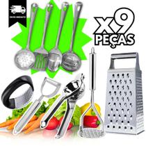 Utensilios para Cozinha INOX 4pçs - Espatula Escumadeira Colher de Arroz Concha Louça Comida Casa
