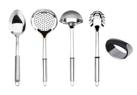 Utensílios para Cozinha Kit Completo Aço Inoxidável Multiuso Jogo Colher Escumadeira Concha Pegador de Massa Fue Amassador e Garfo - SQ