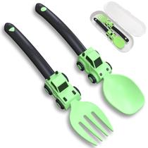 Utensílios para crianças Deinyi Construction Garfos e colheres verdes Utensílios para crianças Deinyi Construction Garfos e colheres verdes