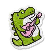 V0008-001 Dinossauro Violão Patch Bordado 6,8x6,8cm