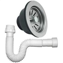 Válvula Americana Inox 3. 1/2 + Sifão Flexível Branco 70Cm A