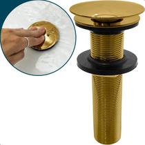 Válvula Banheiro Longa Cuba Sobrepor Dourada ⅞ Ralo Pia 13cm Aço Inox Válvula Para Cuba Com Espessura Grossa Bancada Alvenaria