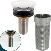 Valvula Ceramica Longa Com Prolongador 14cm Cuba De Apoio 7/8 Ralo Pia Banheiro Valvula Click Branca Escoamento Cuba de Sobrepor Bancada Grossa