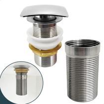 Valvula Click 1 1/4 Quadrada e Prolongador de rosca Inox Banheiro 14cm para Cuba de Apoio e Sobrepor Ralo de Pia Escoamento Cuba Lavatorio Lavabo Valvula Click 1 1/4 Quadrada e Prolongador de rosca Inox Banheiro 14cm para Cuba de Apoio e Sobrepor Ralo de Pia Escoamento Cuba Lavatorio Lavabo