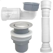 Válvula Click 40mm Abs E Sifão Pia Automatico Antiodor Antiinsetos Sanfonado Tubo de Drenagem Flexível Kit Ralo Pia 1 ¼ Banheiro Lavatório