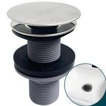 Valvula Click ABS 30mm Tampa Inox Ralo de Pia Banheiro Lavabo Valvula de Escoamento Cuba Lavatorio