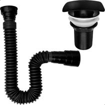 Valvula Click Quadrada Preta 1 1/4 Inox E Sifão Flexível Ralo De Pia Banheiro Preto Cuba Lavatório Escoamento 40mm Sifão De Plástico Sanfonado
