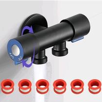 Válvula Controle Dupla 1 Entrada 2 Saída Para Máquina Lavar Torneira Vaso Sanitário Prateado./preto