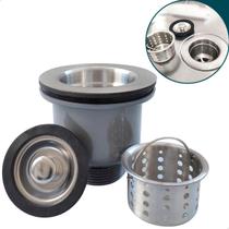 Valvula Cozinha Com Cesto Higiênico Removível 3 1/2 Pia Aço Inox Ralo Basket Escoamento Cuba