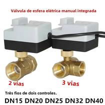 Válvula de Esfera Motorizada de Latão - 2/3 Vias, AC220V (DN15-DN40) - com Interruptor Manual