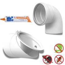 Válvula de Retenção Esgoto Para Canos 100mm + Joelho 90º 100mm + Adesivo PVC Incolor Bisnaga 17g