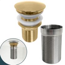 Valvula dourada ralo pia Longa Com Prolongador 1 1/4 Inox Para Cuba De Apoio sobrepor 40mm Escoamento Valvula Click Lavatório extensor bancada Granito Valvula dourada ralo pia Longa Com Prolongador 1 1/4 Inox Para Cuba De Apoio sobrepor 40mm Escoamento Valvula Click Lavatório extensor bancada Granito