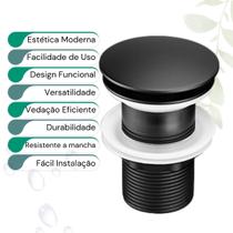 Válvula Escoamento Inteligente Sistema Click Cuba Ralo Pia 40mm Diâmetro Preta Moderna Gourmet