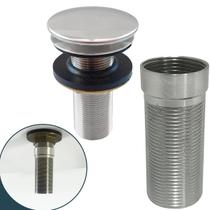 Valvula Longa Com Prolongador 14cm Inox Para Cuba De Apoio Ralo de Pia 7/8 para Banheiro Escoamento Cuba de Sobrepor Valvula Click Lavabo Lavatório