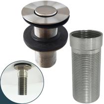 Valvula Para Cuba De Apoio Sobrepor com Prolongador Inox 7/8 Ralo de Pia Lavatorio Longa 14cm Valvula Click Tampa Pequena para Banheiro Lavabo