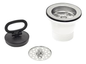 Válvula para Pia e Cuba Tramontina em Aço Inox e Polipropileno Econômica sem Escape 3"