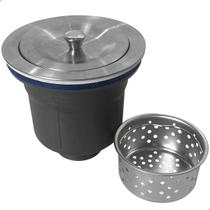 Válvula Pia Cozinha 4 ½ Tampa Inox Escovado Cesto Higiênico Removível Ralo Basket Escoamento Copo Plástico para Cuba Válvula Pia Cozinha 4 ½ Tampa Inox Escovado Cesto Higiênico Removível Ralo Basket Escoamento Copo Plástico para Cuba