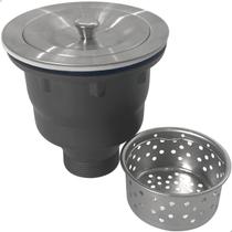 Válvula Pia Cozinha 4 1/2 Tampa Inox Escovado Escoamento Copo Ralo Basket Plástico para Cuba Cesto Higiênico Removível Válvula Pia Cozinha 4 1/2 Tampa Inox Escovado Escoamento Copo Ralo Basket Plástico para Cuba Cesto Higiênico Removível
