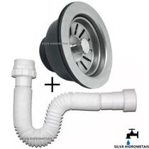 Válvula Pia Cozinha Americana Inox 3. 1/2 + Sifão Flexível