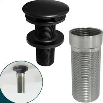 Válvula Preta Longa Cerâmica ⅞ Cuba De Apoio Sobrepor 14cm Ralo De Pia Preto Fosco Banheiro Lavabo Prolongador Inox Extensor De Válvula Click 30mm