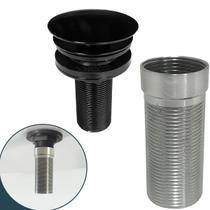 Valvula Preta Longa Com Prolongador 14cm Para Cuba De Apoio 7/8 Ralo Pia Banheiro Black Valvula Click Escoamento para Cuba de Sobrepor