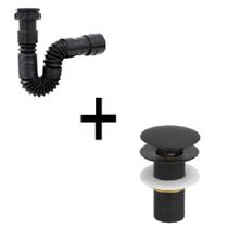 Válvula Ralo Click Preto Fosco Lavatório 7/8 + Sifão Black Válvula Ralo Click Preto Fosco Lavatório 7/8 + Sifão Black