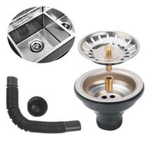 Válvula Ralo Dreno E Sifão Sanfonado De Pia 10x10 Tubo Cesto Cozinha