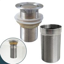 Valvula ralo pia Longa Com Prolongador 7/8 Inox Para Cuba De Apoio sobrepor 30mm Escoamento Valvula Click Lavatório extensor bancada Marmore Granito