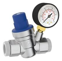 VÁLVULA REDUTORA REGULADORA PRESSÃO C/ MANÔMETRO 3/4 e 1/2 ACABAMENTO CROMADO COR PRATA