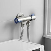 Válvula Registro Duplo 2 Saída Aço Inox 304 Fosco Banheiro Lavanderia Tanque Máquina Ducha Higiênica