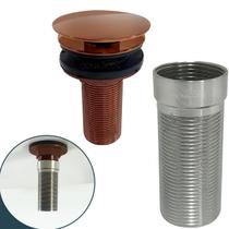 Valvula Rose Longa com Prolongador 14cm Para Cuba De Apoio Sobrepor Ralo Click 7/8 Escoamento Pia Banheiro Lavatorio Bancada Grossa Rose Gold