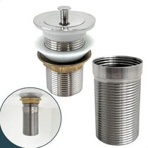 Valvula Tanque 1 1/4 e Prolongador de rosca ralo Inox Banheiro 14cm para Cuba de Apoio Sobrepor Escoamento Lavatorio Lavabo tampa solta