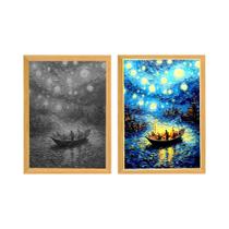 Van Gogh Céu Estrelado LED Luz Noturna Pintura Moldura Lua Lâmpada Quarto Arte Da Parede Decoração