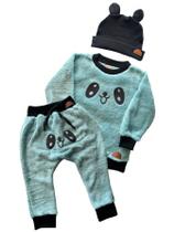 VANETEX Conjunto Kids 3 Peças Conjunto de Moletom Azul Ursinho de Pelúcia Unissex para Bebê, Calça d