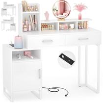Vanity Desk Besiost Small com tomada elétrica branca com armazenamento Vanity Desk Besiost Small com tomada elétrica branca com armazenamento