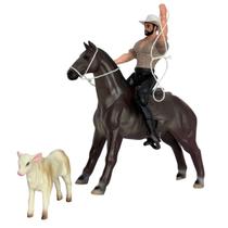 Vaqueiro Boneco com Cavalo e Bezerro Fazendinha Fazenda Bichinho Brinquedo