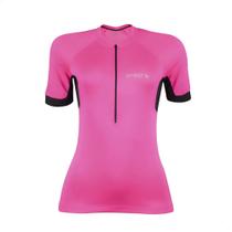 VAR Camisa Ciclismo Feminina Rosa PP/P/M Zíper Dryfit Proteção UV30+ Corrida Treino Academia Musculação Atrio