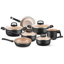 VAR Conjunto de Panelas Safira MTA Antiaderente Preto/Bege em Alumínio com 4, 5 ou 7 Peças Peças:7 peças VAR Conjunto de Panelas Safira MTA Antiaderente Preto/Bege em Alumínio com 4, 5 ou 7 Peças Peças:7 peças