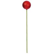 Vara de Adorno Vickerman Bola Roja con Brillantina 3 cm con Vara de 45 cm