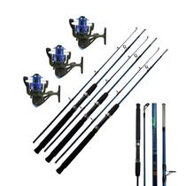 Vara Duas Partes Para Molinete Crocodile Fibra de Vidro Pesca 1,2m 3un + 3 Molinete GM4000