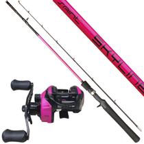 Vara e Carretilha Rosa Pink Kit Pesca Feminino 1,68m Lado Direito