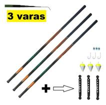 Vara Lisa Telescópica de 3m P/ Tilápia boia chumbo kit c/3 Vara Lisa Telescópica de 3m P/ Tilápia boia chumbo kit c/3