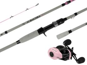 Vara Para Carretilha Albatroz Albacora Pink Grey 7'0" (2,10m) 20-50Lbs + Carretilha M21 Pro
