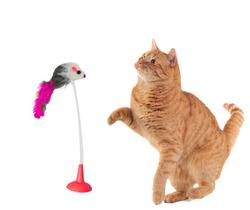 Vara para Gato com Ventosa e Ratinho Brinquedo Interativo