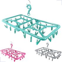 Varal 32 Prendedores Com Gancho Giratório P/ Roupas Íntimas - Sortido