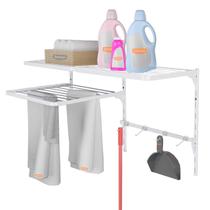 Varal Apartamento Parede Aço Modular Smart 2 Prateleiras e 4 Ganchos Porta Roupas Vassouras e Objetos 120 x 50 cm Varal Apartamento Parede Aço Modular Smart 2 Prateleiras e 4 Ganchos Porta Roupas Vassouras e Objetos 120 x 50 cm