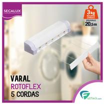 Varal Automático 5 Cordas Retrátil Secalux 4,1 Metros Parede