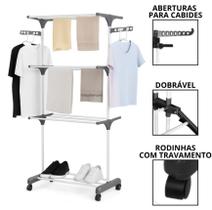 Varal Chão 3 Andares Roupa 4 Rodas Dobrável Reforçado Varal Chão 3 Andares Roupa 4 Rodas Dobrável Reforçado