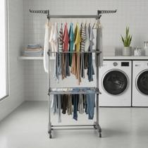 Varal Chao Dobravel Cabideiro Pendura Gancho Roupa Estender Camisa Calça Toalha Apartamento