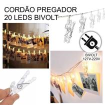 Varal Cordão Fio Pregador Prendedor Luz LED 20 Fotos 3,5M
